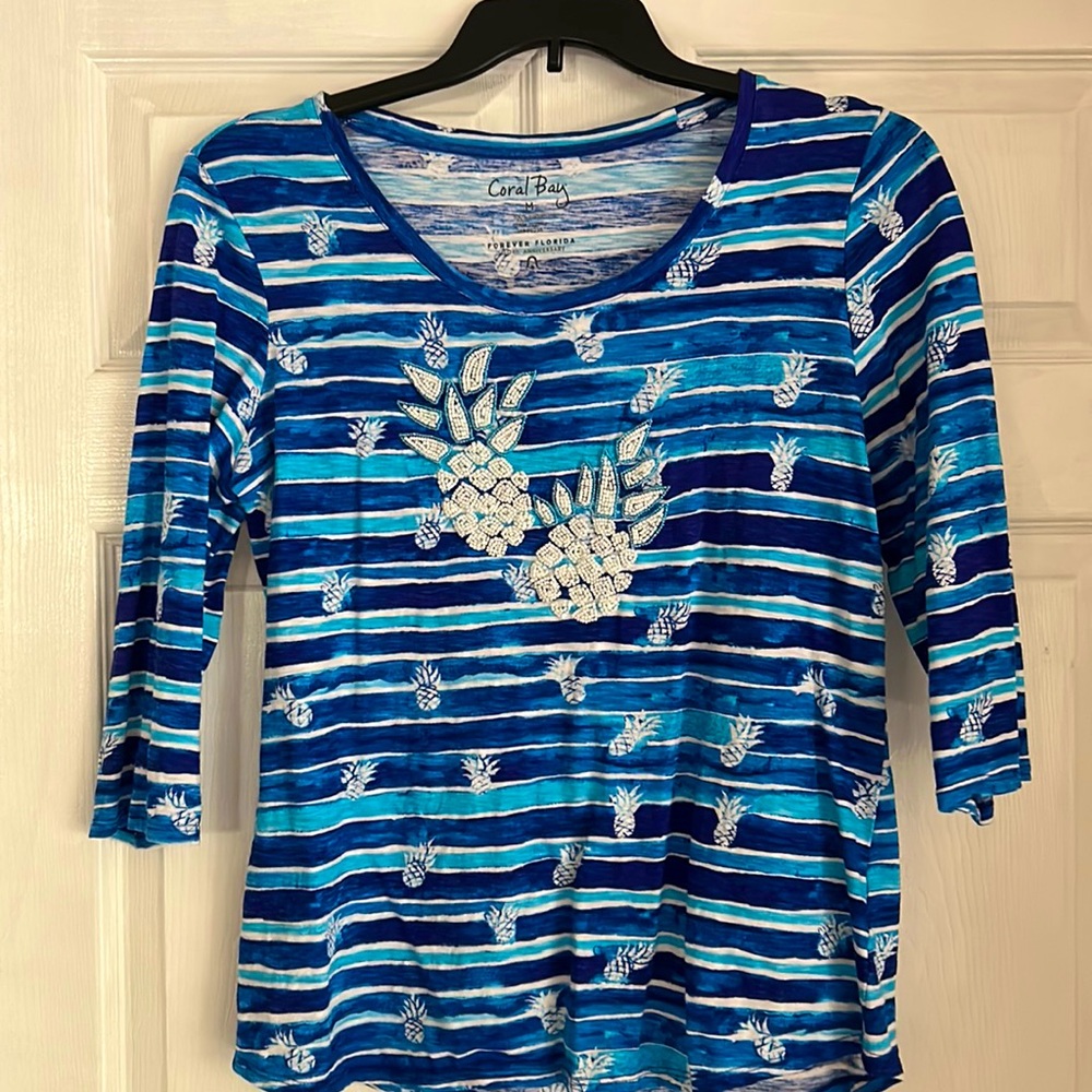 Coral bay, beaded 3/4 sleeve shirt